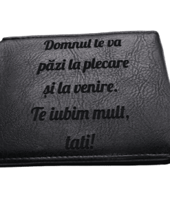 Portofel Personalizat 'Domnul te va pazi', barbati, piele, cu capsa, negru