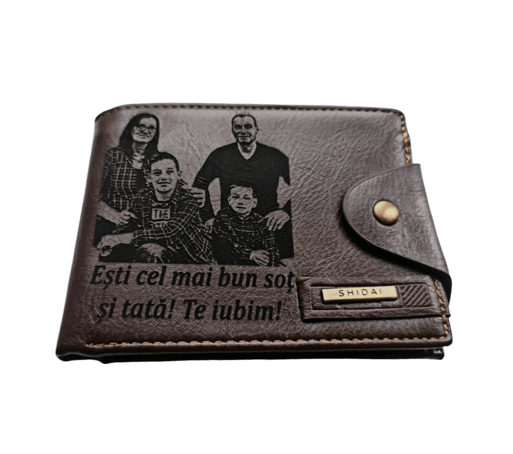 Portofel Personalizat 'Esti cel mai bun sot', barbati, piele, cu capsa, maro