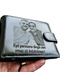 Portofel Personalizat 'Esti persoana langa', barbati, piele naturala , negru