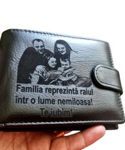 Portofel Personalizat 'Familia reprezinta raiul', barbati, piele naturala , maro