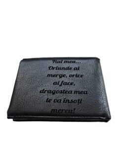Portofel Personalizat 'Fiul meu oriunde ai merge', barbati, piele, cu capsa, negru
