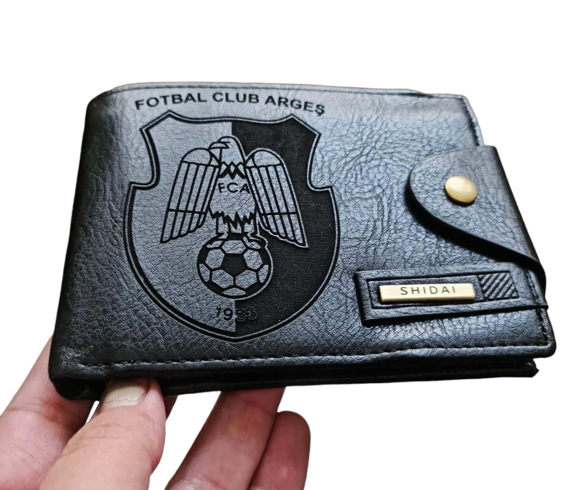 Portofel Personalizat 'Fotbal Club Arges', barbati, piele , cu capsa, negru