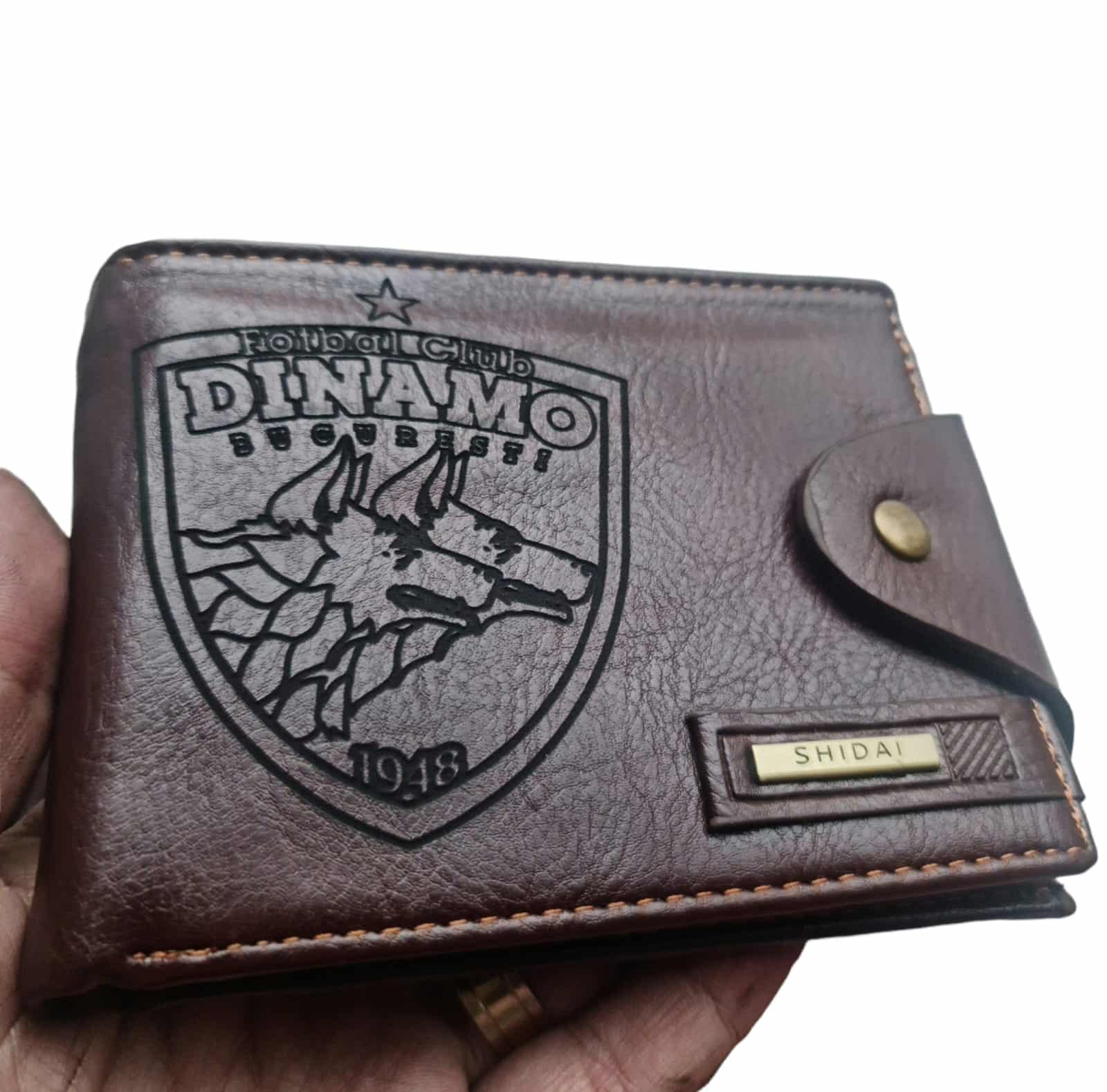 Portofel Personalizat 'Fotbal Club DINAMO Bucuresti', barbati, piele , cu capsa, maro