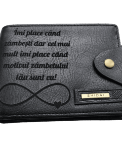 Portofel Personalizat 'Imi place cand zambesti 2', barbati, piele, cu capsa, negru