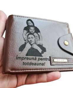 Portofel Personalizat 'Impreuna pentru totdeauna 2', barbati, piele , cu capsa, maro