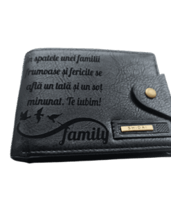 Portofel Personalizat 'In spatele unei familii', barbati, piele, cu capsa, negru
