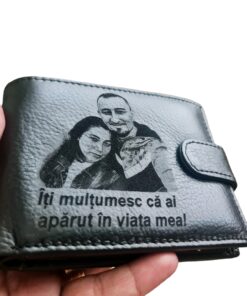 Portofel Personalizat 'Iti multumesc ca ai aparut', barbati, piele naturala , negru