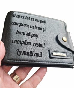 Portofel Personalizat 'Iti urez tot ce nu poti', barbati, piele, cu capsa, negru