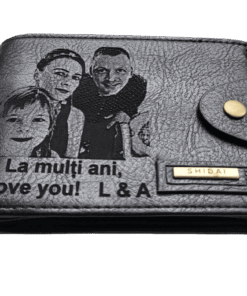 Portofel Personalizat 'La multi ani penb', barbati, piele, cu capsa, negru