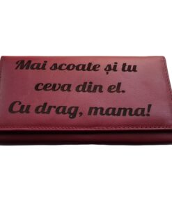 Portofel Personalizat 'Mai scoate si tu ceva', dama, piele naturala, rosu