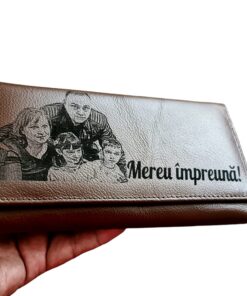 Portofel Personalizat 'Mereu impreuna', dama, piele naturala, maro