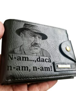 Portofel Personalizat 'N-am... daca n-am, n-am', barbati, piele , cu capsa, negru