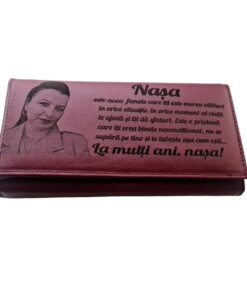 Portofel Personalizat 'Nasa este acea femeie', dama, piele naturala, rosu
