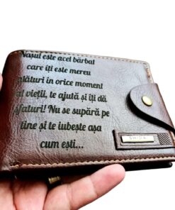 Portofel Personalizat 'Nasul este acel barbat', barbati, piele , cu capsa, maro