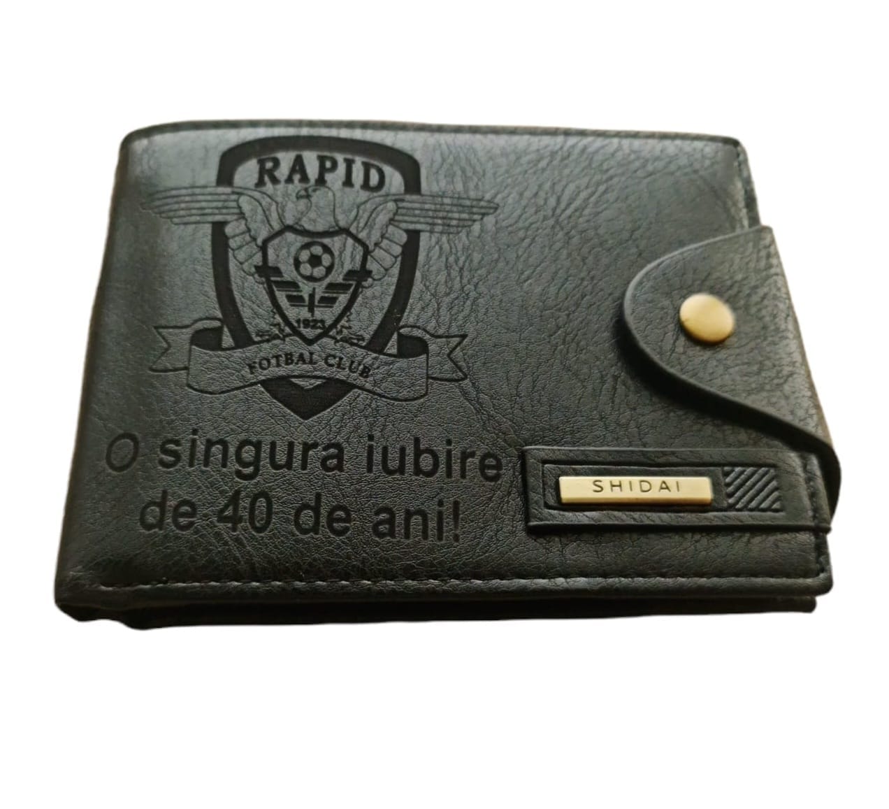 Portofel Personalizat 'O singura iubire', barbati, piele , cu capsa, negru