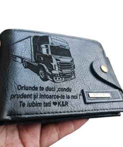 Portofel Personalizat 'Oriunde te duci 2', barbati, piele , cu capsa, negru
