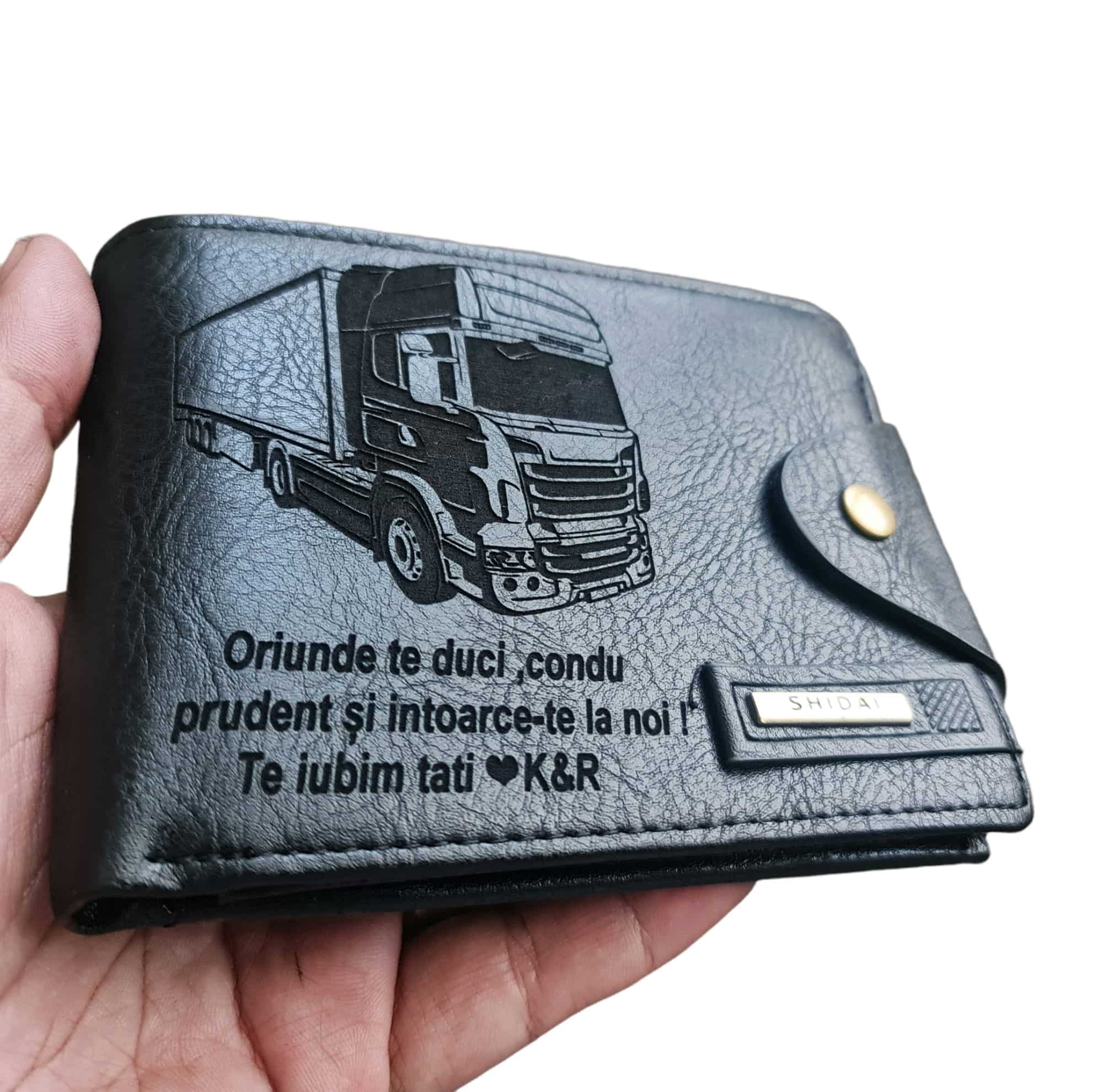 Portofel Personalizat 'Oriunde te duci 2', barbati, piele , cu capsa, negru
