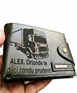 Portofel Personalizat 'Oriunde te duci 5', barbati, piele , cu capsa, negru