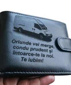 Portofel Personalizat 'Oriunde vei merge', barbati, piele naturala , negru