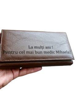 Portofel Personalizat 'Pentru cel mai bun medic', dama, piele naturala, maro