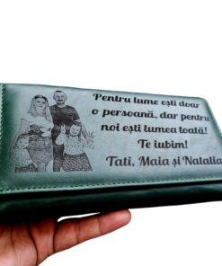 Portofel Personalizat 'Pentru lume esti doar o persoana', dama, piele naturala, verde