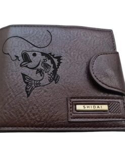 Portofel Personalizat 'Pescar de elita 2', barbati, piele, cu capsa, maro