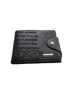 Portofel Personalizat 'Poate pentru altii', barbati, piele, cu capsa, negru