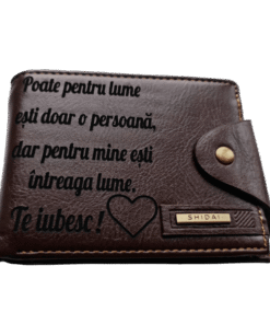 Portofel Personalizat 'Poate pentru lume', barbati, piele, cu capsa, maro