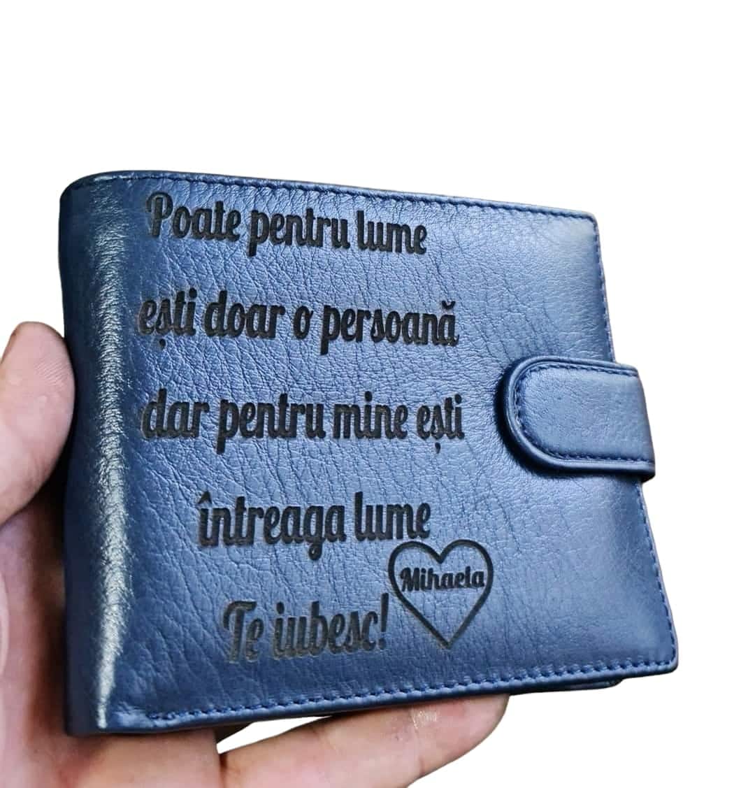 Portofel Personalizat 'Poate pentru lume pnnb', barbati, piele naturala , albastru
