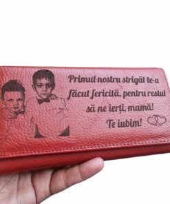 Portofel Personalizat 'Primul nostru strigat', dama, piele naturala, rosu