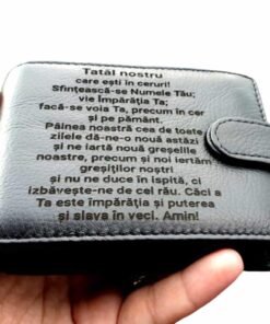 Portofel Personalizat 'Rugaciunea Tatal nostru', barbati, piele naturala , negru