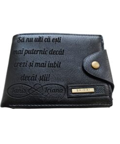 Portofel Personalizat 'Sa nu uiti ca esti', barbati, piele, cu capsa, negru
