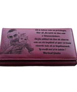 Portofel Personalizat 'Sa te iubesc', dama, piele naturala, rosu