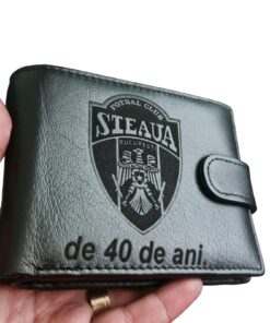 Portofel Personalizat 'Steaua de 40 de ani', barbati, piele naturala , negru