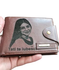 Portofel Personalizat 'Tati te iubesc', barbati, piele , cu capsa, maro