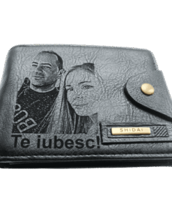 Portofel Personalizat 'Te iubesc penb 2', barbati, piele , cu capsa, negru