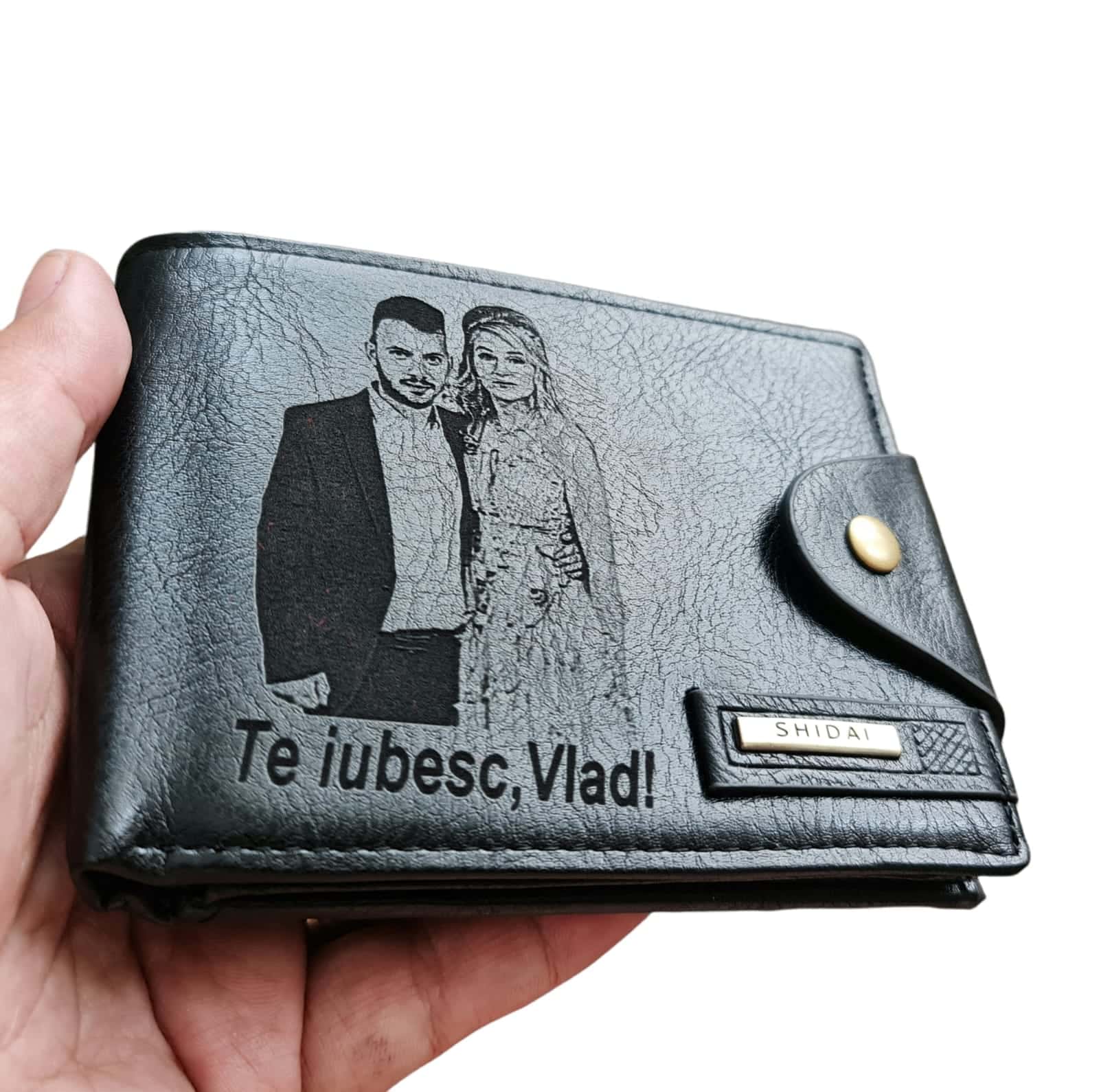 Portofel Personalizat 'Te iubesc penb 3', barbati, piele , cu capsa, negru