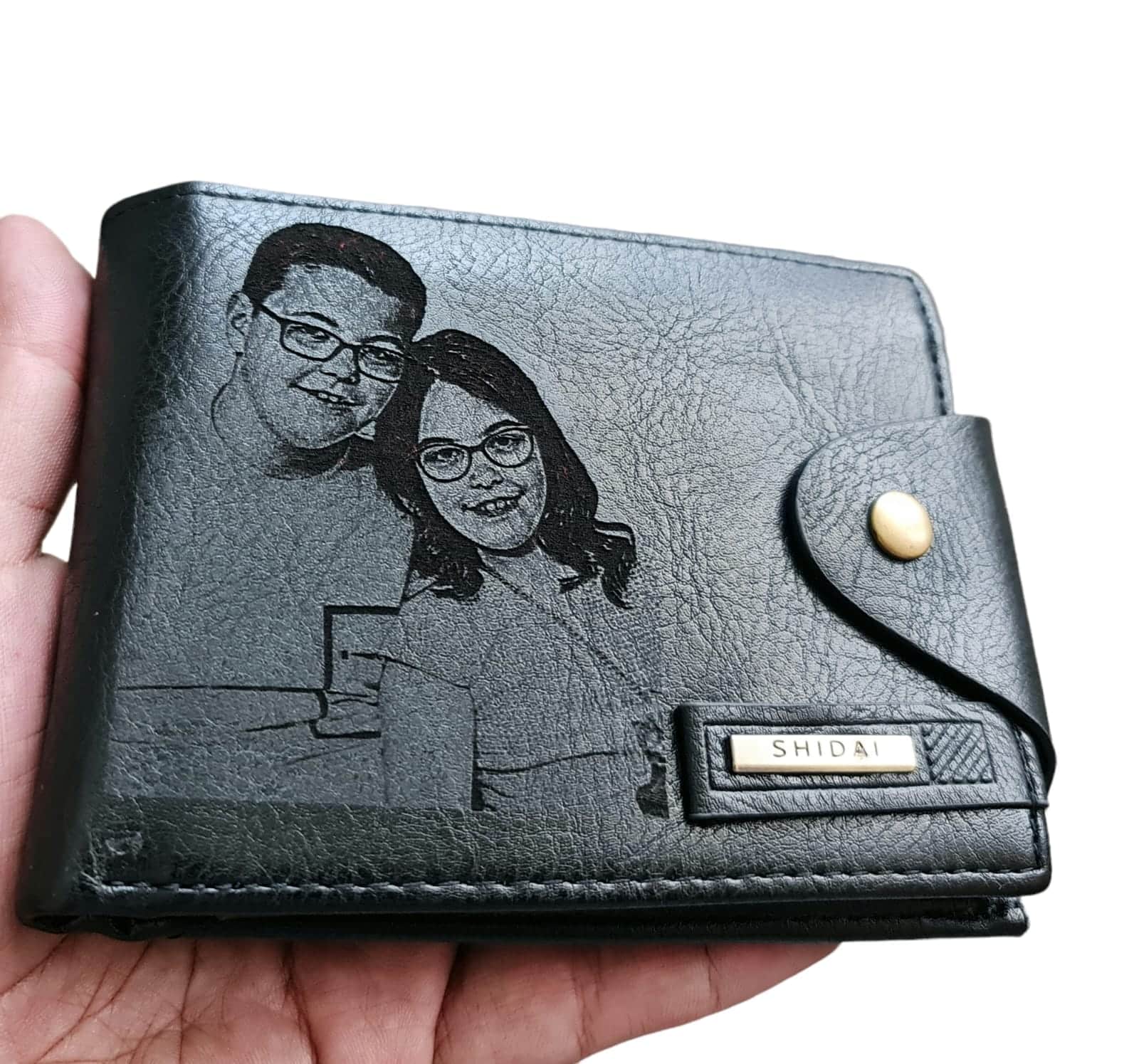 Portofel Personalizat 'Te iubesc penb 5', barbati, piele , cu capsa, negru