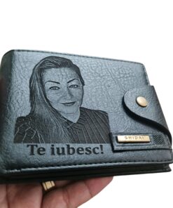 Portofel Personalizat 'Te iubesc penb 6', barbati, piele , cu capsa, negru