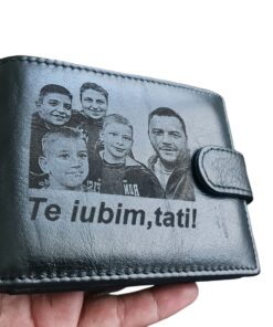 Portofel Personalizat 'Te iubim Tati 2', barbati, piele naturala , negru