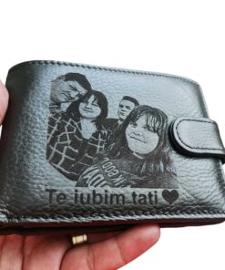 Portofel Personalizat 'Te iubim Tati 3', barbati, piele naturala , negru