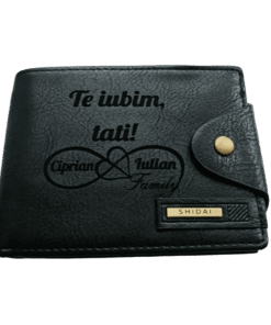 Portofel Personalizat 'Te iubim tati penb 2', barbati, piele, cu capsa, negru
