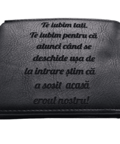 Portofel Personalizat 'Te iubim tati penb', barbati, piele, cu capsa, negru