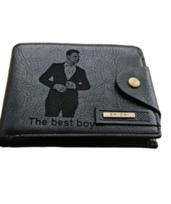 Portofel Personalizat 'The best boy', barbati, piele , cu capsa, negru