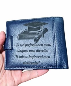 Portofel Personalizat 'Tu esti perfectiunea mea', barbati, piele naturala , albastru