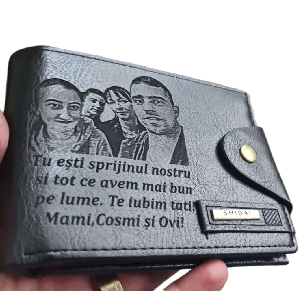 Portofel Personalizat 'Tu esti sprijinul nostru', barbati, piele , cu capsa, negru