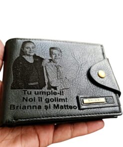 Portofel Personalizat 'Tu umple-l 2', barbati, piele , cu capsa, negru