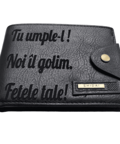 Portofel Personalizat 'Tu umple-l', barbati, piele, cu capsa, negru