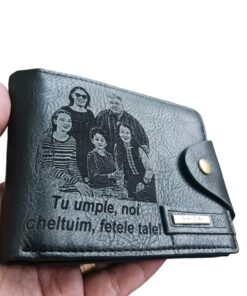 Portofel Personalizat 'Tu umple, noi cheltuim', barbati, piele , cu capsa, negru