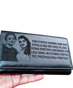 Portofel Personalizat 'Vor fi multi oameni', dama, piele naturala, negru